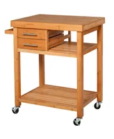 Homcom Bamboo Rolling Kitchen Island Trolley Utility Cart with Rolling Wheels