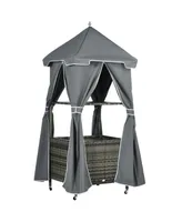 Outsunny Outdoor Towel Valet Caddy, Covered Poolside Towel Holder Rack, Shelf, Basket, Rolling Pe Rattan Wicker Storage on Wheels, Gray