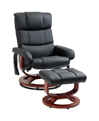 Homcom Recliner Chair with Ottoman, Electric Faux Leather Recliner with 10 Vibration Points and 5 Massage Mode, Reclining Chair with Swivel Wood Base