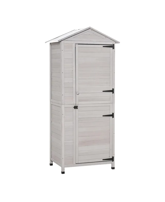 Outsunny Outdoor Storage Cabinet Wooden Garden Shed Utility Tool Organizer  with Waterproof Asphalt Rood, Lockable Doors, 3 Tier Shelves, Natural