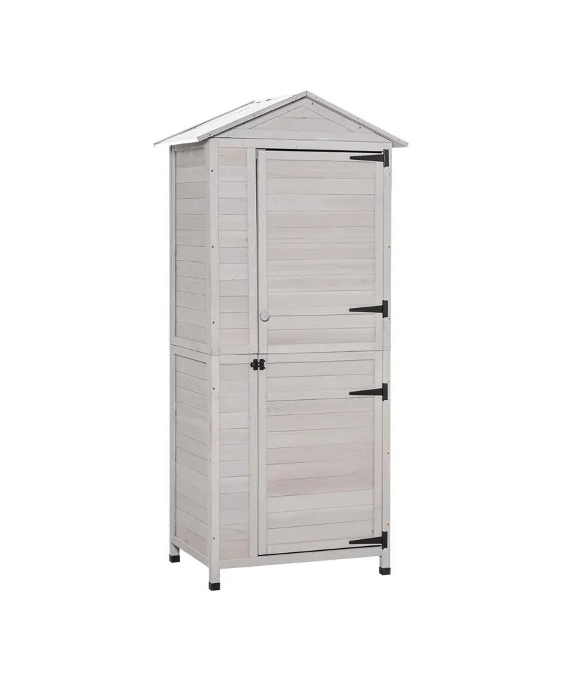 Outsunny 36" x 25" x 79" Wooden Storage Shed Cabinet, Outdoor Tool Shed Organizer with 4