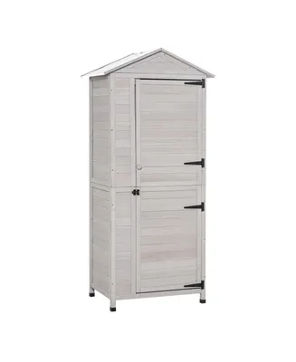 Outsunny 36" x 25" x 79" Wooden Outdoor Tool Cabinet with Tin Roof