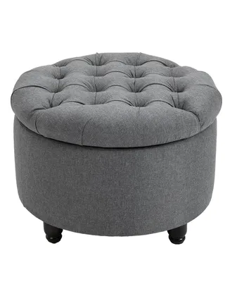 Homcom Upholstered Round Linen Storage Stool Footrest of Button Tufted
