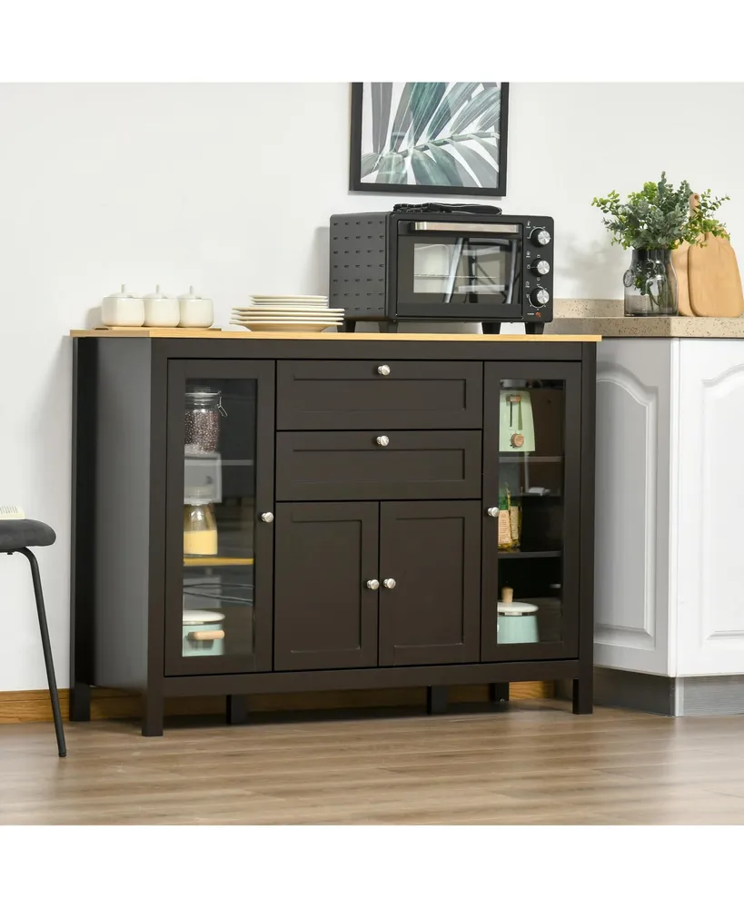 Homcom 47" Modern Buffet Cabinet, Storage Sideboard with Glass Door Cabinets, Pull