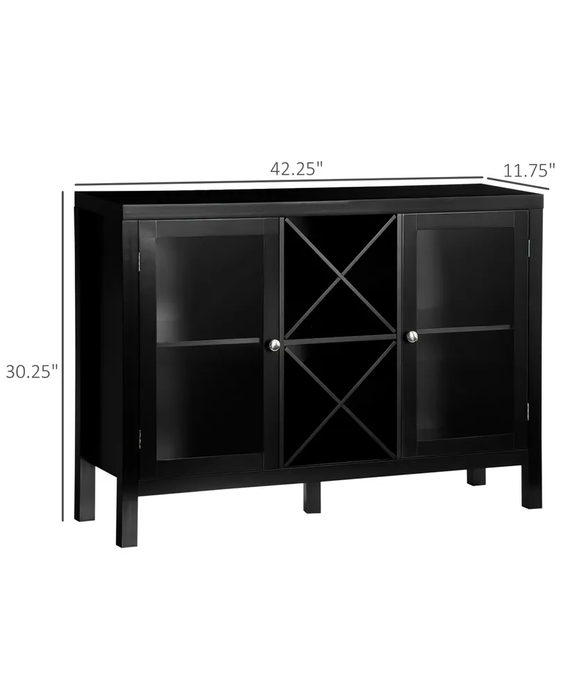 Homcom Modern Kitchen Sideboard, Buffet Table with Removable Wine Rack, Tempered Glass Door Cabinet and Adjustable Shelves for Living Room, Kitchen, E