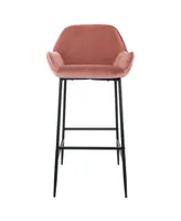 Elama 2 Piece Velvet Bar Stool in Blush Pink with Black Legs