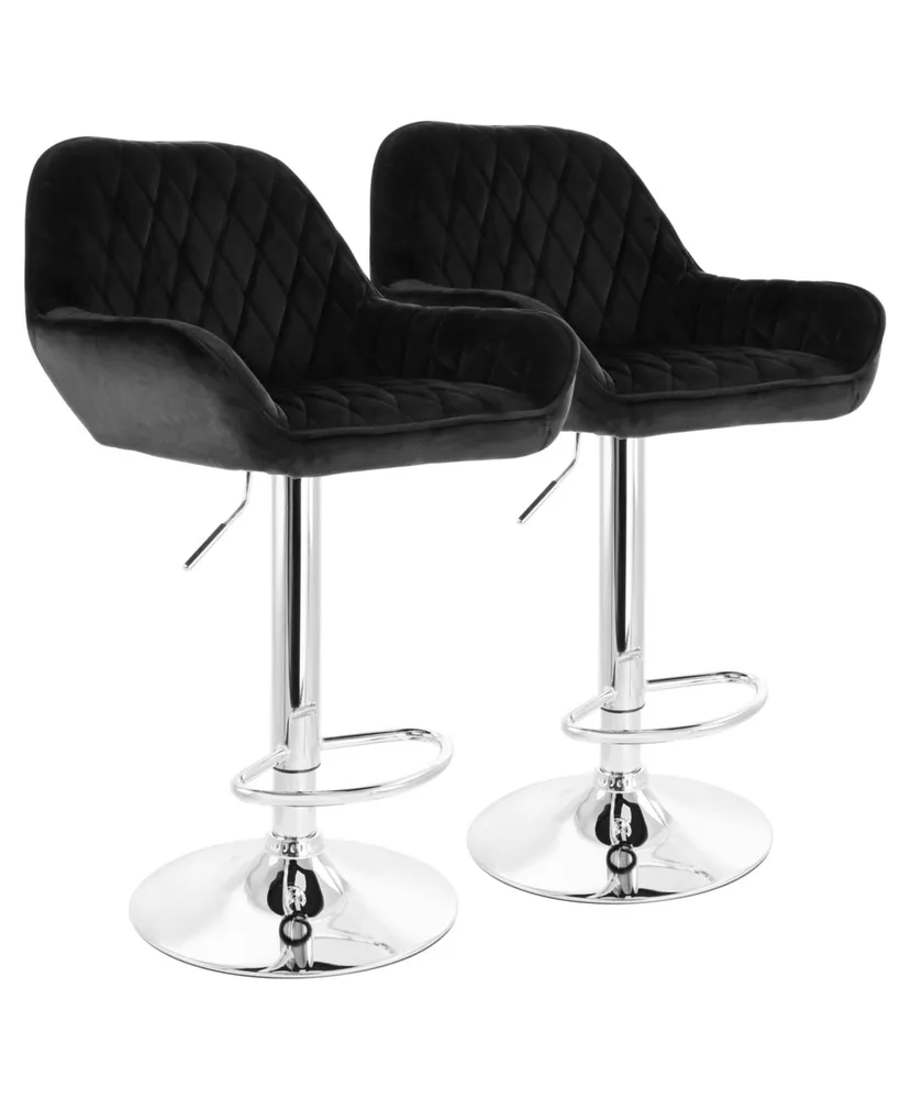 Elama 2 Piece Adjustable Velvet Bar Stools in Black with Chrome Base