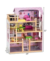 Doll Cottage Dollhouse w/ Furniture Kids Wood House Playset Children Toy