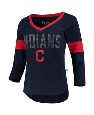 Women's Touch Navy Cleveland Indians Ultimate Fan 3/4-Sleeve Raglan V-Neck T-shirt