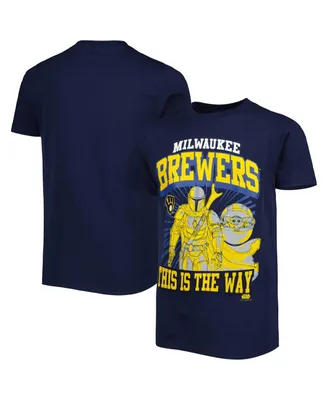 Big Boys and Girls Navy Milwaukee Brewers Star Wars This is the Way T-shirt