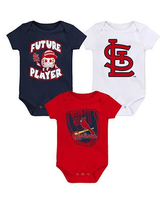 Newborn and Infant Boys Girls Navy, Red, White St. Louis Cardinals Minor League Player Three-Pack Bodysuit Set