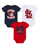 Newborn and Infant Boys Girls Navy, Red, White St. Louis Cardinals Minor League Player Three-Pack Bodysuit Set
