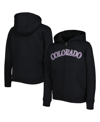 Big Boys and Girls Black Colorado Rockies Wordmark Full-Zip Fleece Hoodie