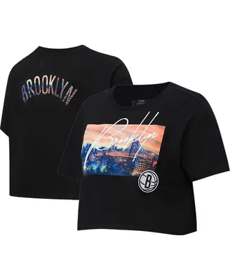 Women's Pro Standard Black Brooklyn Nets Cityscape Crop Boxy T-shirt