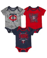 Newborn and Infant Boys Girls Minnesota Twins Navy, Red, Heathered Gray Game Time Three-Piece Bodysuit Set