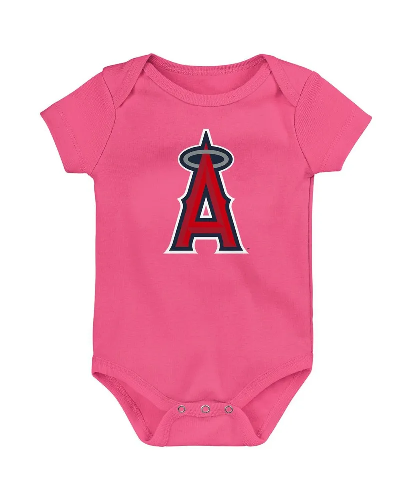 Infant Boys and Girls Red and Navy and Pink Los Angeles Angels Baseball Baby 3-Pack Bodysuit Set