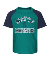 Infant Boys and Girls Aqua Heather Gray Seattle Mariners Ground Out Baller Raglan T-shirt Shorts Set