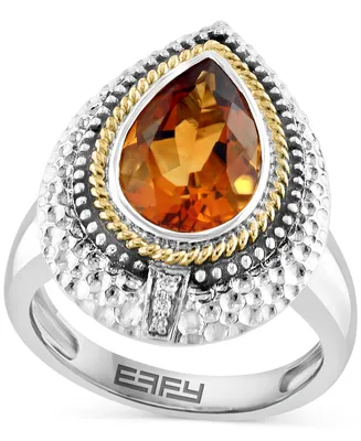 Effy Citrine (2-5/8 ct. t.w.) & Diamond Accent Pear Ring in Sterling Silver & 14k Gold-Plate