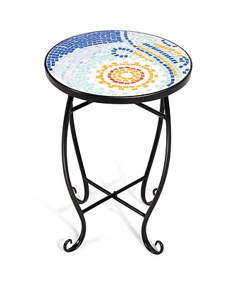 Costway Outdoor Indoor Accent Table Plant Stand Cobalt
