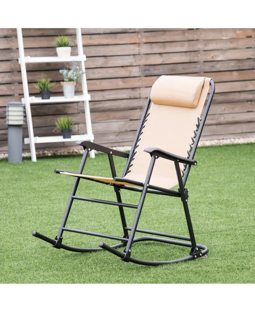 Folding Zero Gravity Rocking Chair Rocker Porch Outdoor Patio Headrest