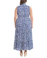 London Times Plus Smocked Tiered Floral Maxi Dress