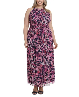 London Times Plus Size Halter Ruched-Waist Maxi Dress