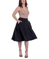 24Seven Comfort Apparel Women's Elastic Waistband Pocket Midi Skirt