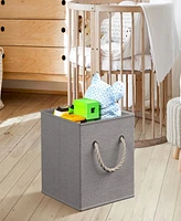 Foldable Linen Storage Cube Bin with Rope Handles - Set of 6