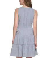 Tommy Hilfiger Women's Textured Striped Surplice-Neck Tiered Dress