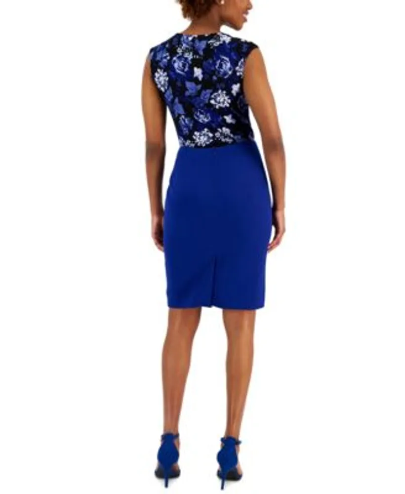 Kasper Womens Floral Print Twisted Neck Top Crepe Slim Skirt