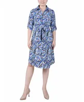 Ny Collection Petite 3/4 Roll Tab Zip Front Shirtdress