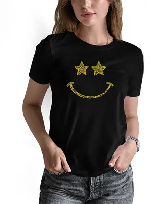 La Pop Art Women's Word Rockstar Smiley Short Sleeve T-shirt