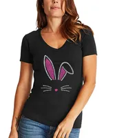 La Pop Art Women's Bunny Ears Word V-Neck T-shirt