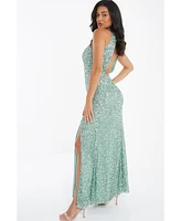 Women's Sequin High Neck Evening Dress