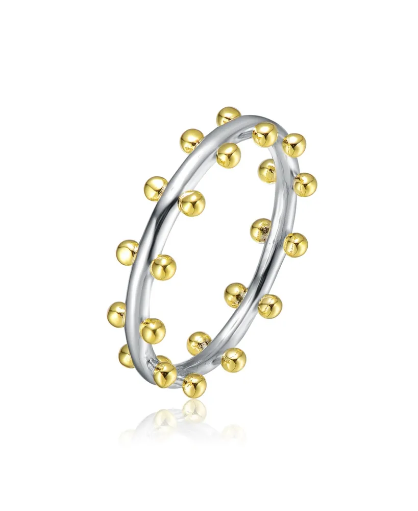 Rachel Glauber Ra White Gold Plated and 14K Gold Plated Bead Band Ring