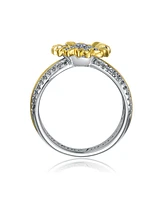 Rachel Glauber Ra White Gold Plated and 14K Cubic Zirconia Nature Inspired Ring