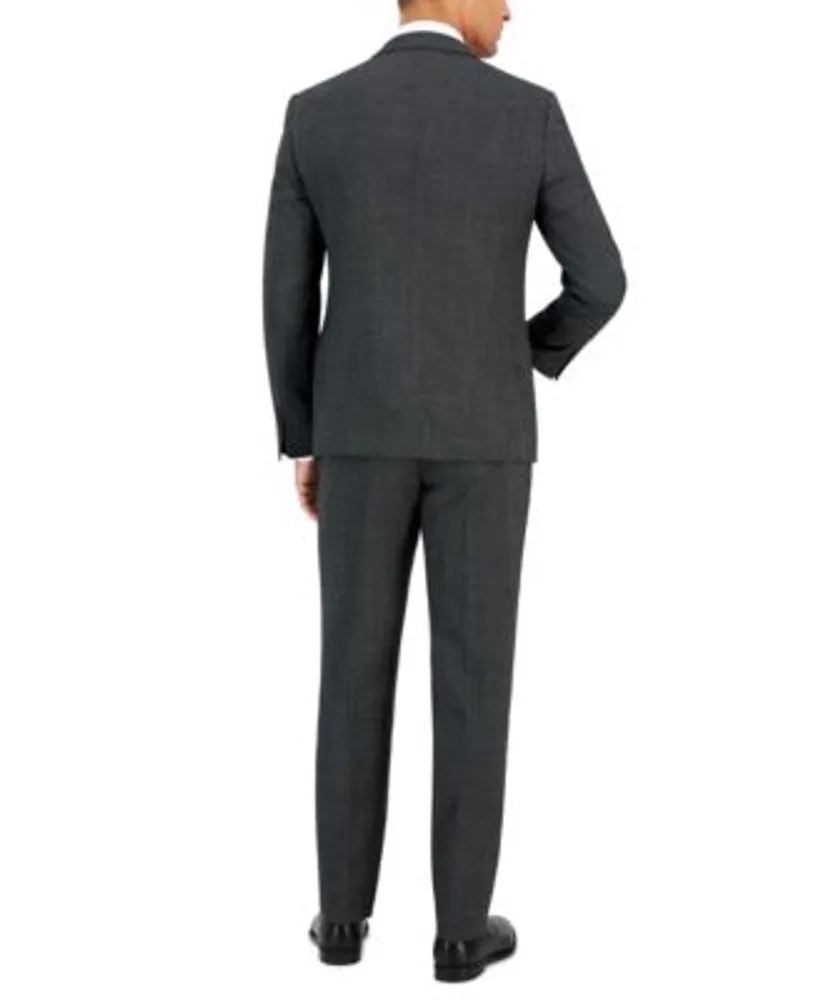 Armani Exchange Mens Slim Fit Black Windowpane Wool Suit