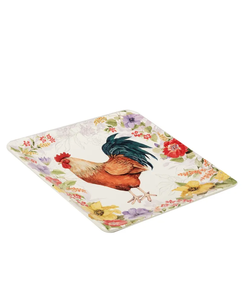 Certified International Floral Rooster Square Platter 12.5"