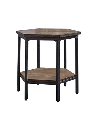 Steve Silver Ultimo 24" Hexagonal Wood and Iron End Table