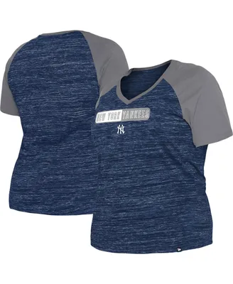 Women's New Era Navy New York Yankees Plus Size Space Dye Raglan V-Neck T-shirt