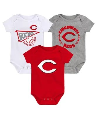 Infant Boys and Girls Red, White, Heather Gray Cincinnati Reds Biggest Little Fan 3-Pack Bodysuit Set
