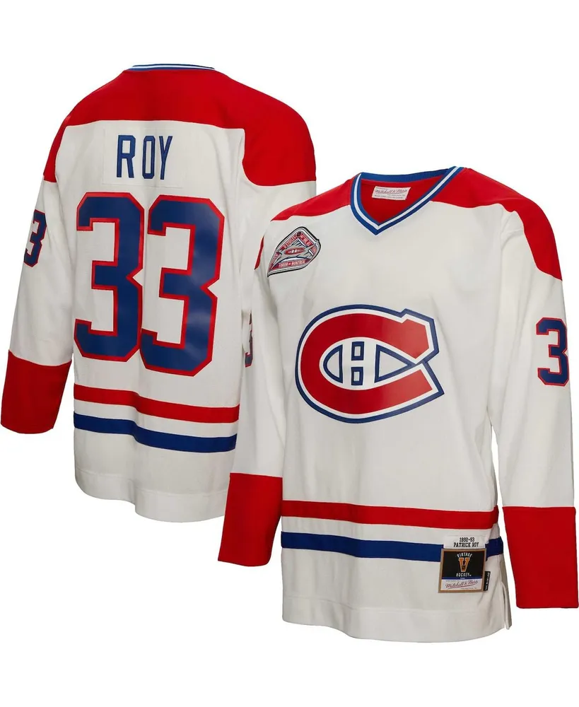 Men's Mitchell & Ness Patrick Roy White Montreal Canadiens 1992 Blue Line Player Jersey