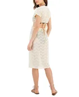 Miken Women's Twist-Front Solid-Crochet Midi Cover-Up, Created for Macy's