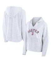 Women's Fanatics White Boston Red Sox Striped Arch Pullover Hoodie