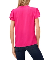 CeCe Women's Short Ruffled Sleeve Solid V-Neck Blouse