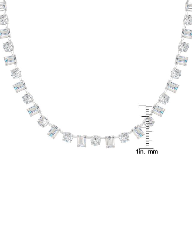 Macy's Cubic Zirconia Multi Shaped Tennis Necklace 18" in Fine Silver Plate