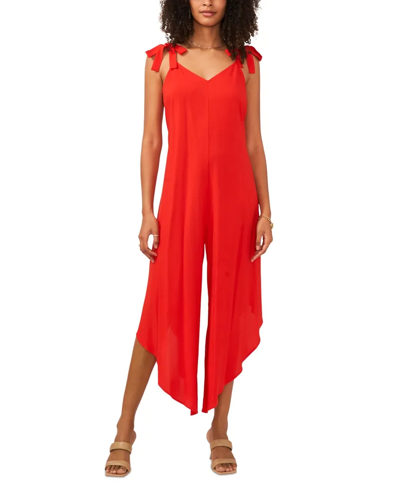 Vince Camuto Women's Solid Tie Shoulder Angled Hem Jumpsuit