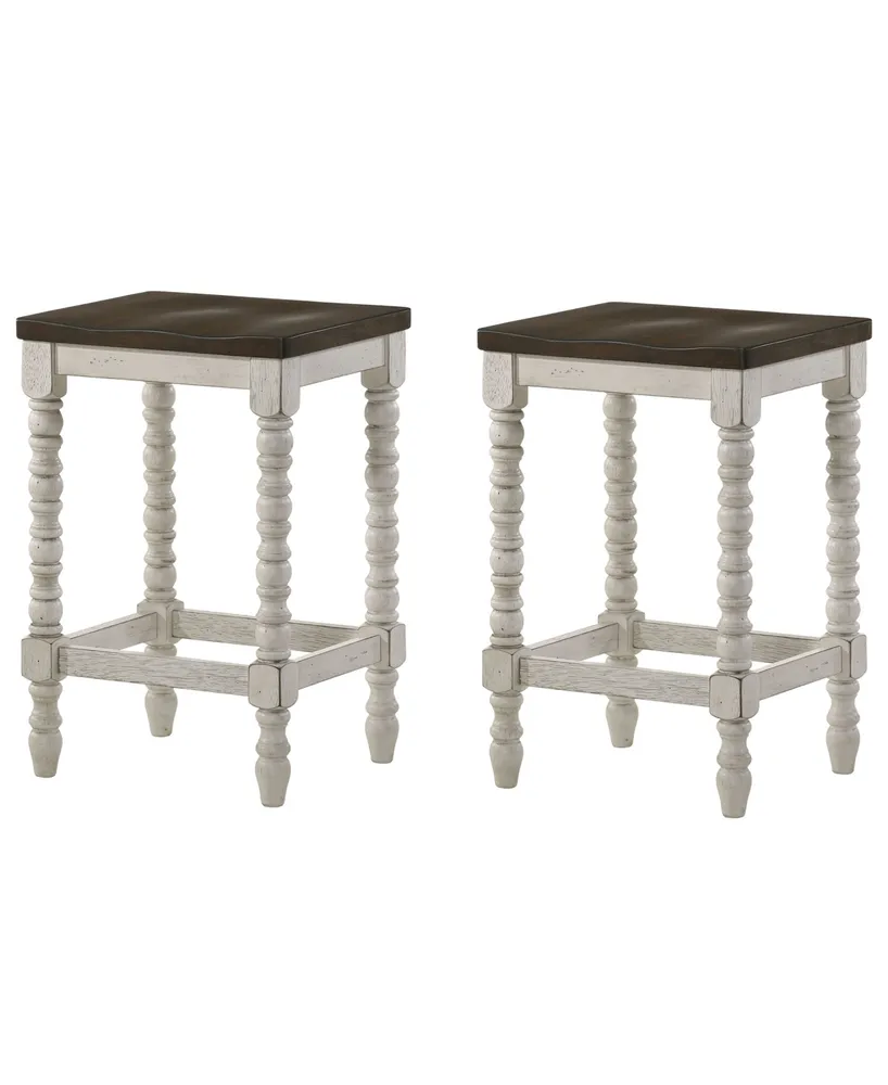 Furniture of America Hollia Farmhouse 2 Piece Solid Wood Counter Height Stools Set