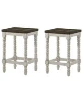 Furniture of America Hollia Farmhouse 2 Piece Solid Wood Counter Height Stools Set