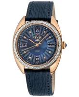 GV2 by Gevril Women's Palermo Swiss Quartz Blue Leather Watch 35mm